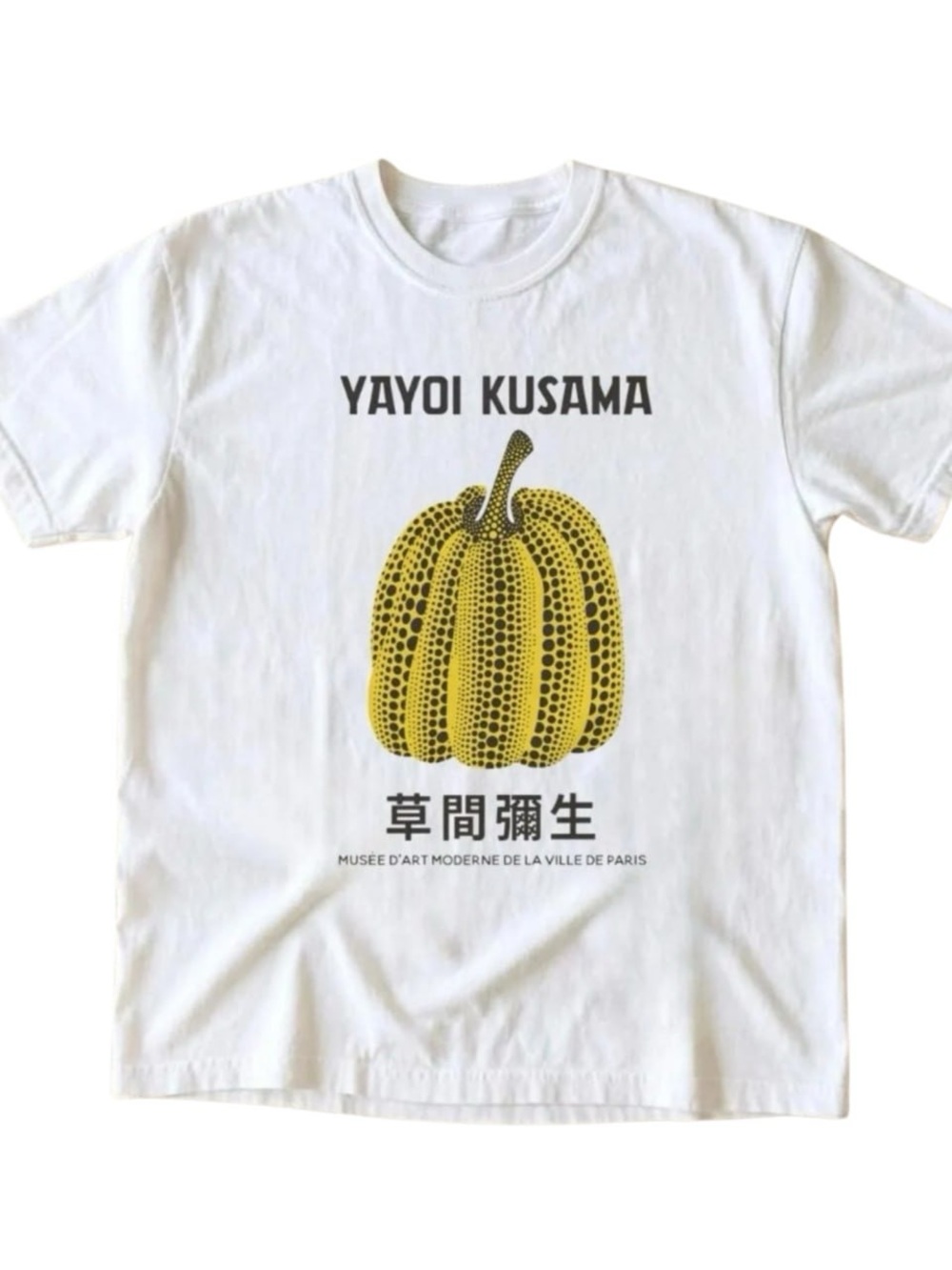 White Tee with Yellow Kusama Pumpkin Graphic